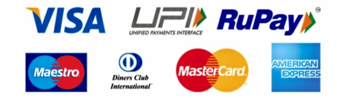 Visa, Mastercard, RuPay, Maestro, American Express, Diners Club and UPI accepted